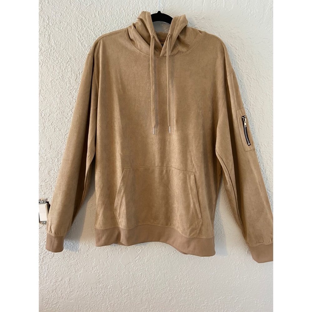 Mens Tan suede pullover hoodie